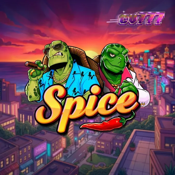 Tampilan visual slot Spice dengan tema kura-kura dan grid 6x6 yang penuh warna.